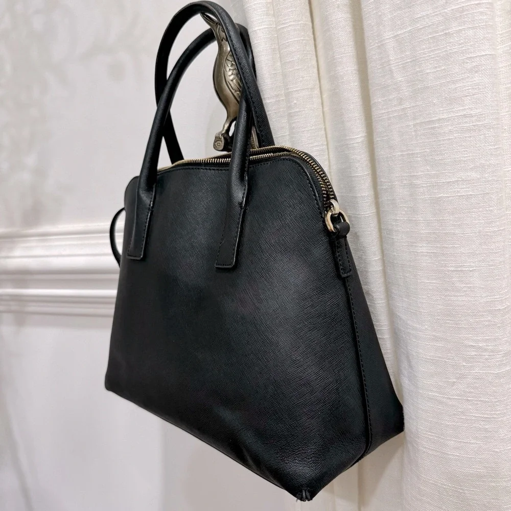 Kate Spade Cameron Street Racing Stripe Margot Crossgrain Leather Black White Pu - Picture 6 of 12